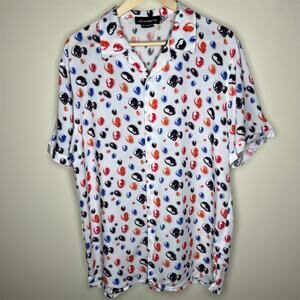 Eleven Paris Button Up Shirt MEDIUM Mens Skull Print Multicolor Short Sleeve NEW